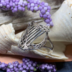 Green Isle Celtic Harp Ring - Irish Ring in Sterling Silver Ring La Vie Bien Green Isle Celtic Harp Ring - Irish Ring in Sterling Silver