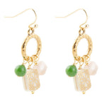 Green Jade and Pink Sunstone Golden Drop Earrings by Barse Jewelry