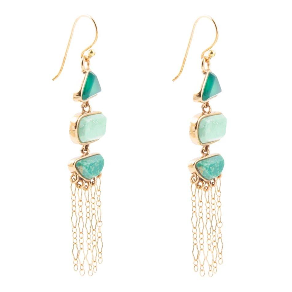 Green Multi Stone Golden Drop Earrings by Barse Jewelry