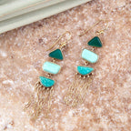 Green Multi Stone Golden Drop Earrings by Barse Jewelry