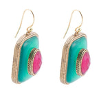 Green Onyx Stacked Red Stone Golden Drop Earrings Earrings La Vie Bien Green Onyx Stacked Red Stone Golden Drop Earrings