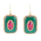 Green Onyx Stacked Red Stone Golden Drop Earrings Earrings La Vie Bien Green Onyx Stacked Red Stone Golden Drop Earrings