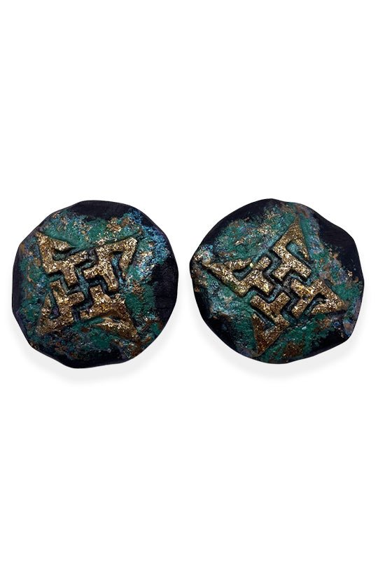Green Symbol Stud Wood Earrings earrings La Vie Bien Green Symbol Stud Wood Earrings