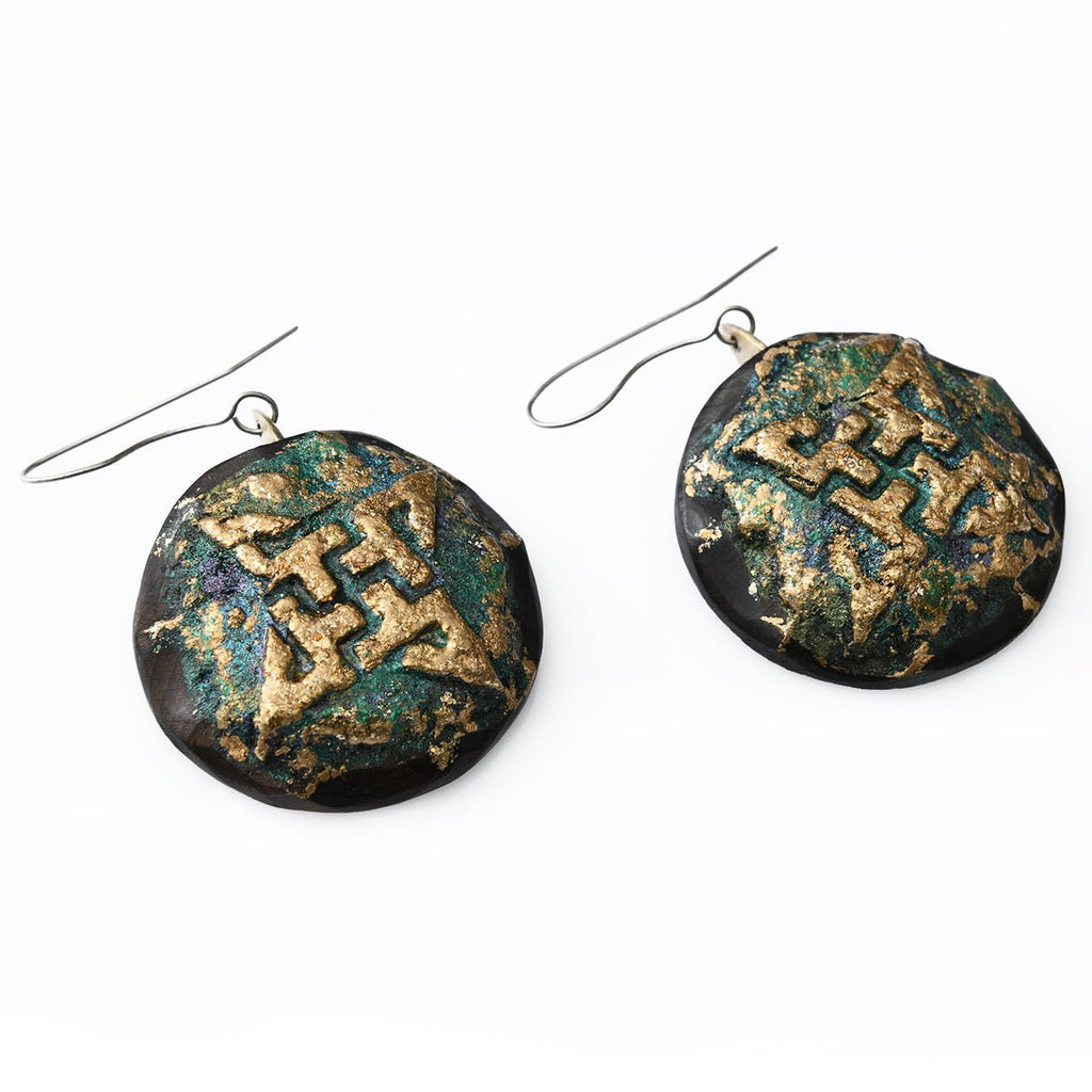 Green Symbol Wooden Earrings earring La Vie Bien Green Symbol Wooden Earrings