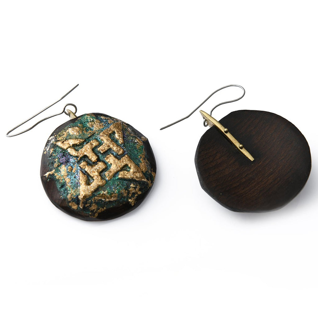 Green Symbol Wooden Earrings earring La Vie Bien Green Symbol Wooden Earrings