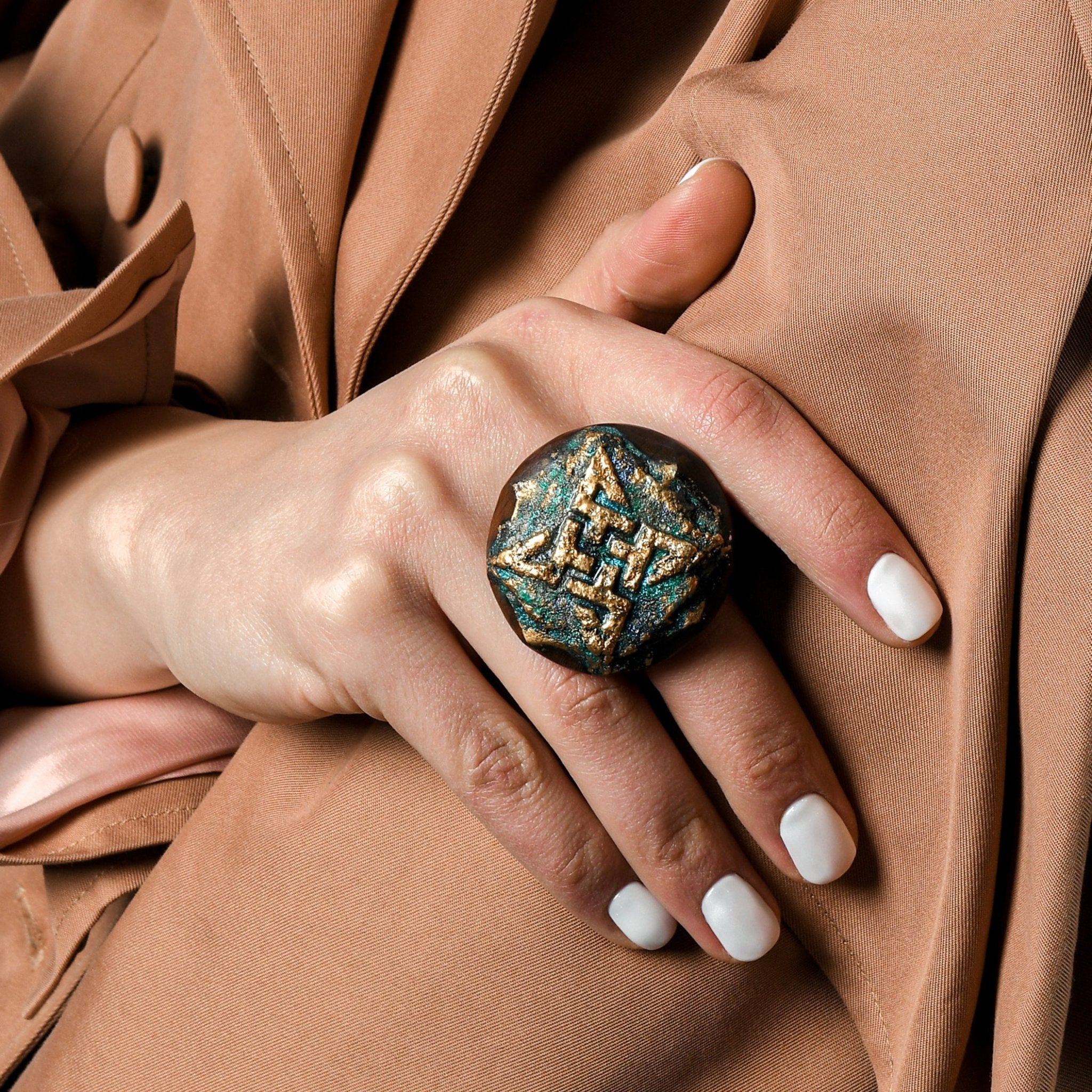Green Symbol Wooden Ring ring La Vie Bien Green Symbol Wooden Ring