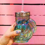 Green Toucan Shaped Sipper | Iridescent Glass| Wine or Cocktail Glass with Straw for Indoors or Outdoors by The Bullish Store