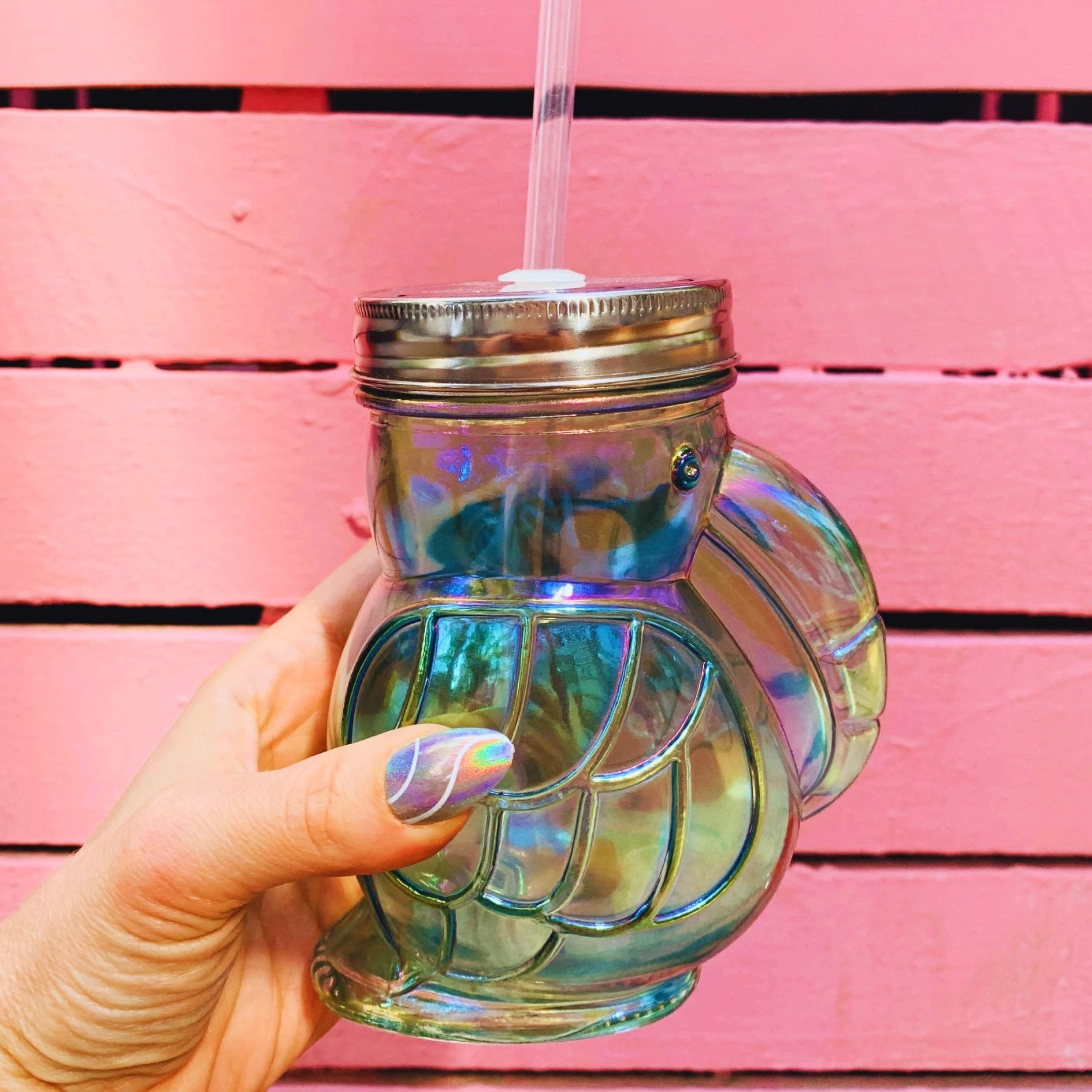 Green Toucan Shaped Sipper | Iridescent Glass| Wine or Cocktail Glass with Straw for Indoors or Outdoors by The Bullish Store