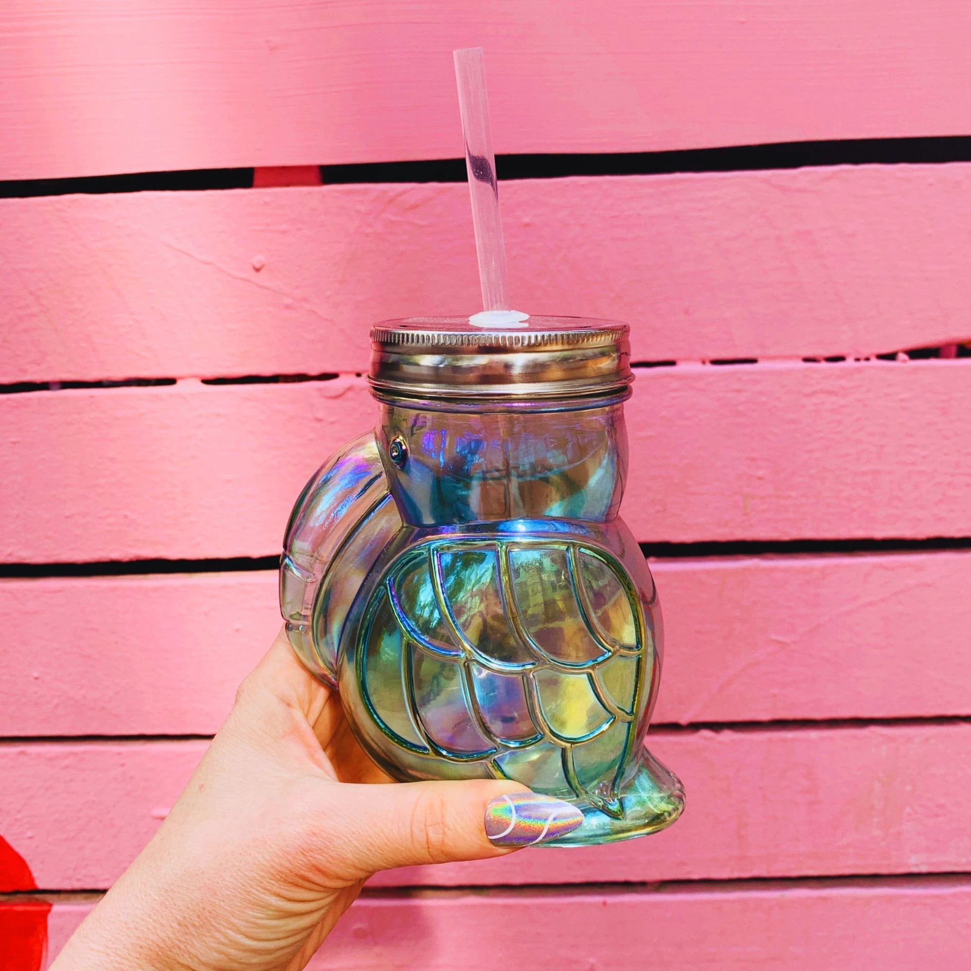 Green Toucan Shaped Sipper | Iridescent Glass| Wine or Cocktail Glass with Straw for Indoors or Outdoors by The Bullish Store