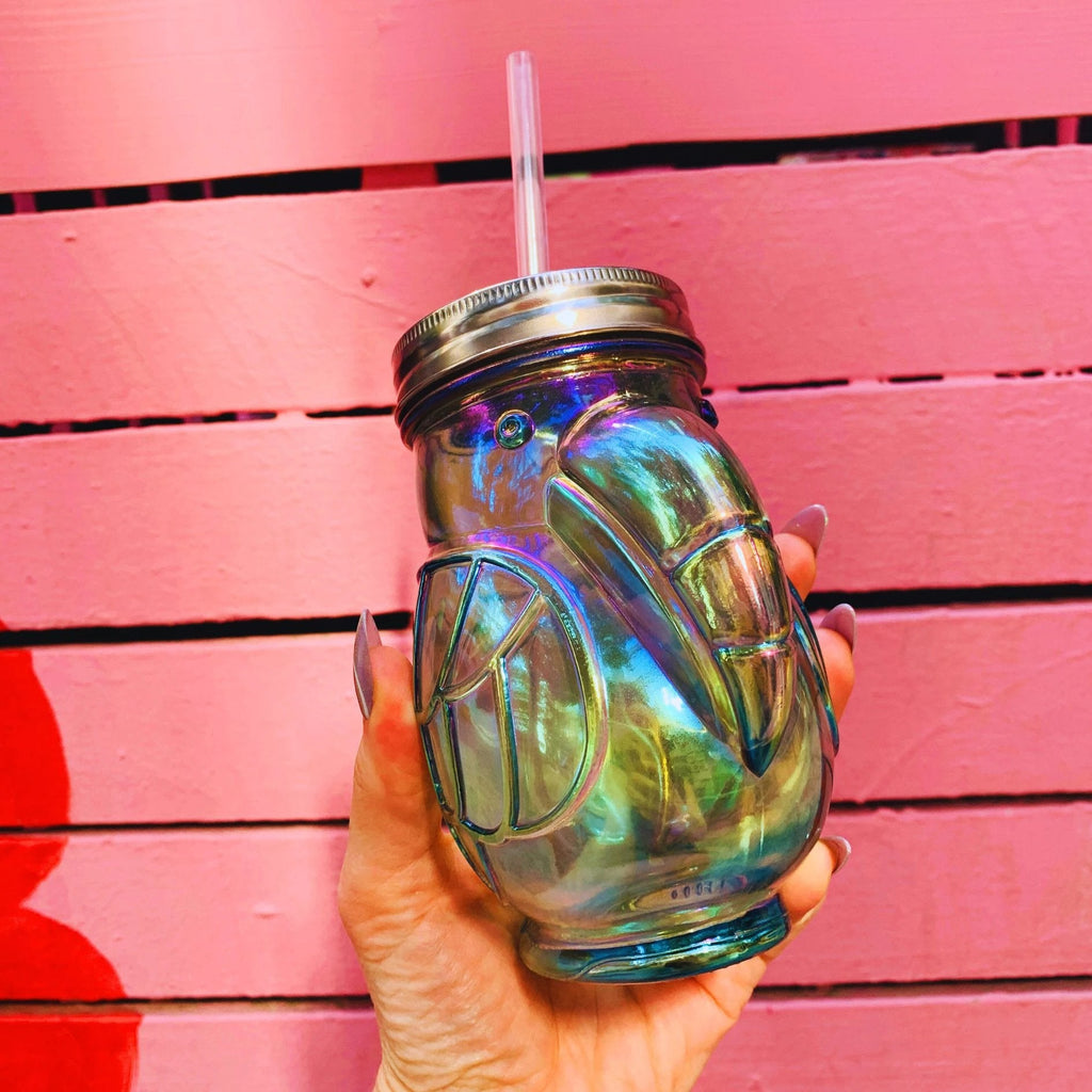 Green Toucan Shaped Sipper | Iridescent Glass| Wine or Cocktail Glass with Straw for Indoors or Outdoors by The Bullish Store
