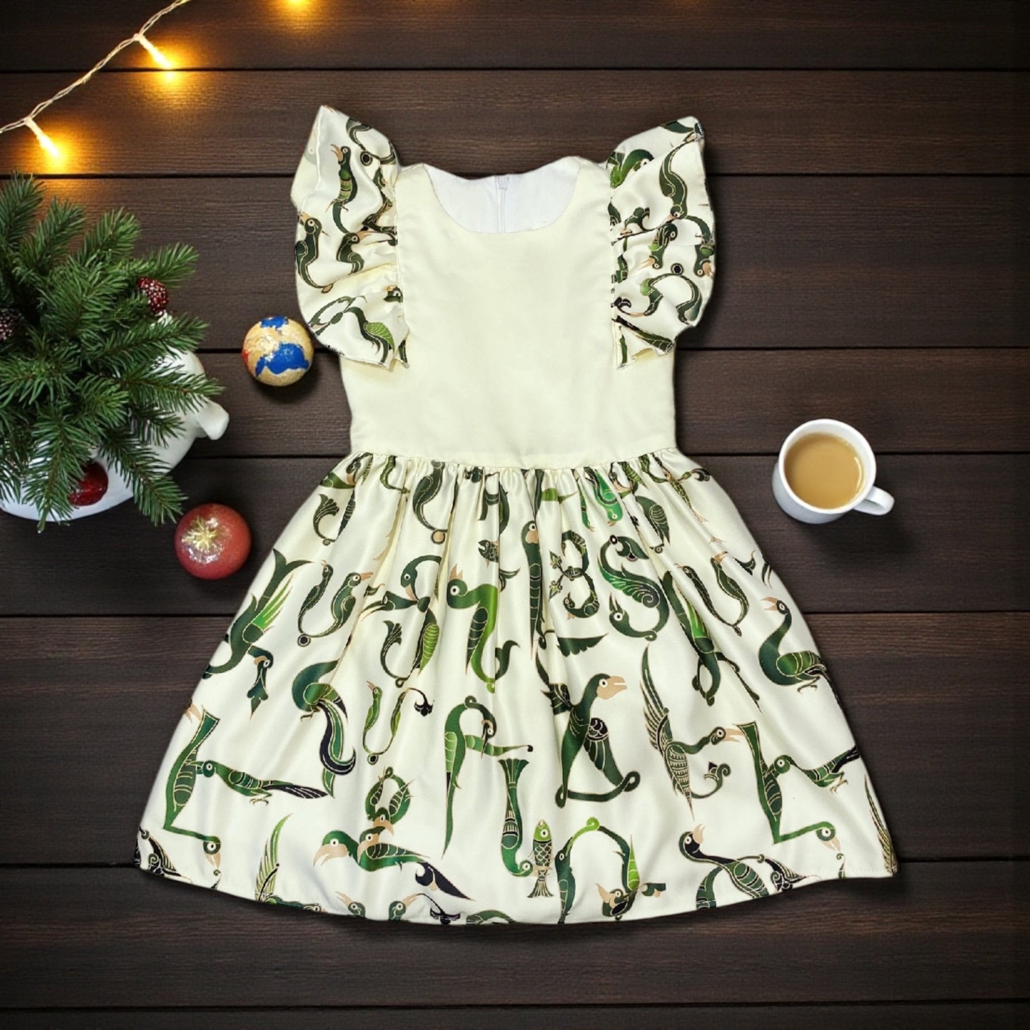 Green Trchnagir kids Dress Armenian Alphabet Kids dress La Vie Bien Green Trchnagir kids Dress