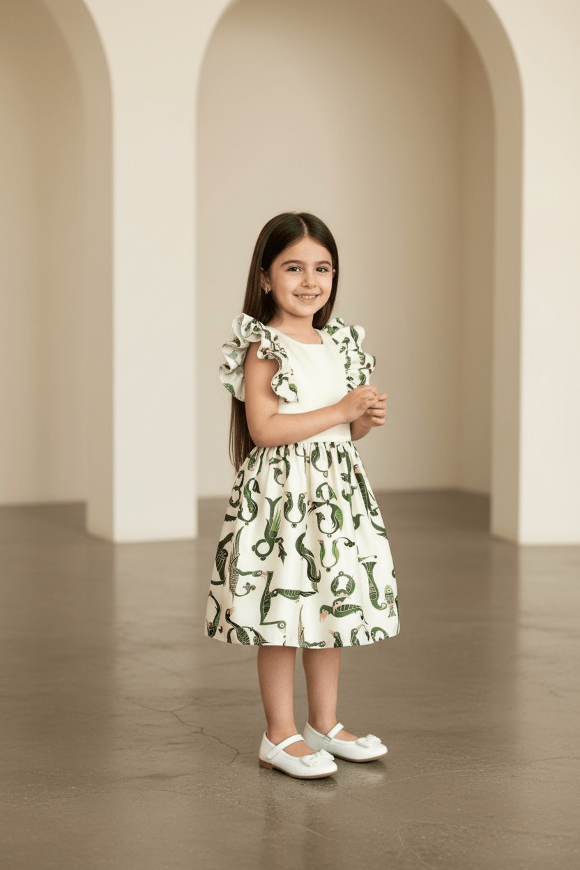 Green Trchnagir kids Dress Armenian Alphabet Kids dress La Vie Bien Green Trchnagir kids Dress