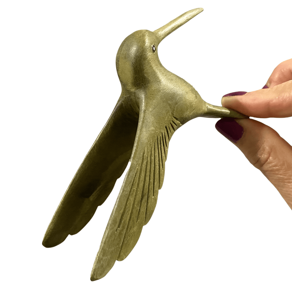 Green Wood Hummingbird Figurine Decoration by Music Frog Co