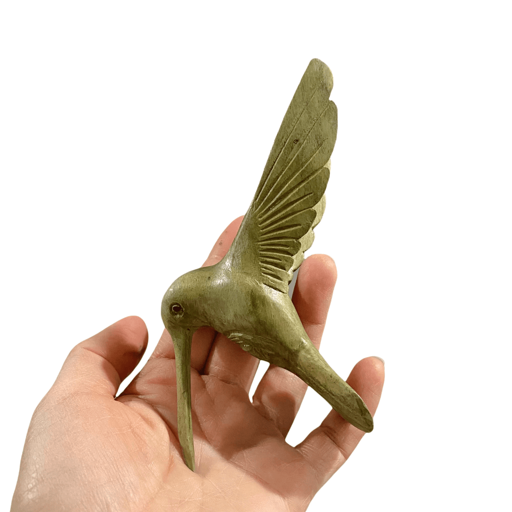 Green Wood Hummingbird Figurine Decoration by Music Frog Co