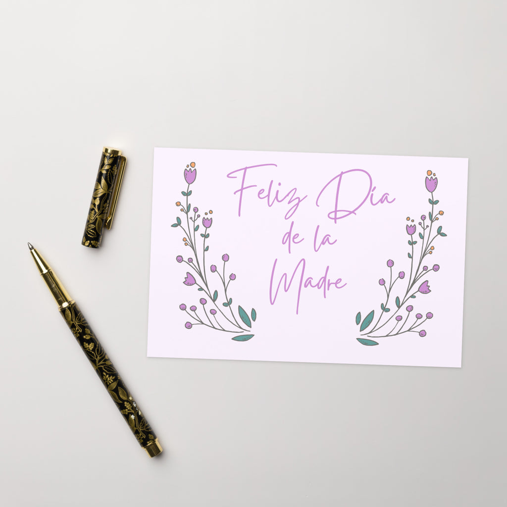 Feliz Día de la Madre Spanish Mother's day greeting card, purple with flower design, envelope included