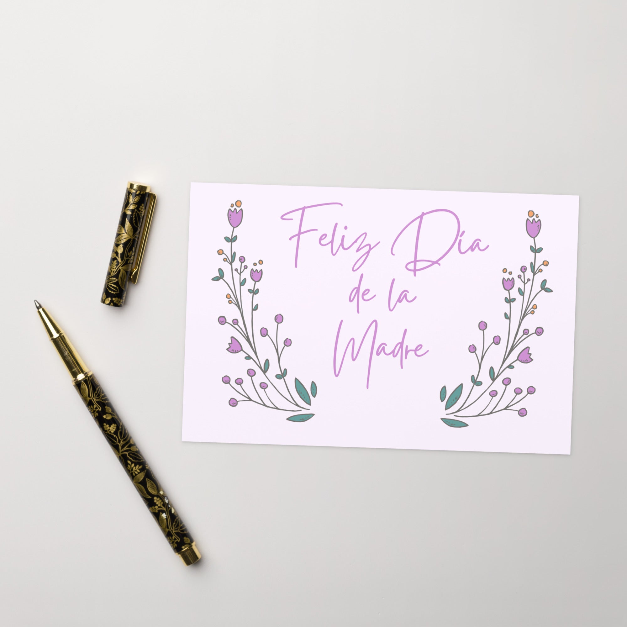 Feliz Día de la Madre Spanish Mother's day greeting card, purple with flower design, envelope included