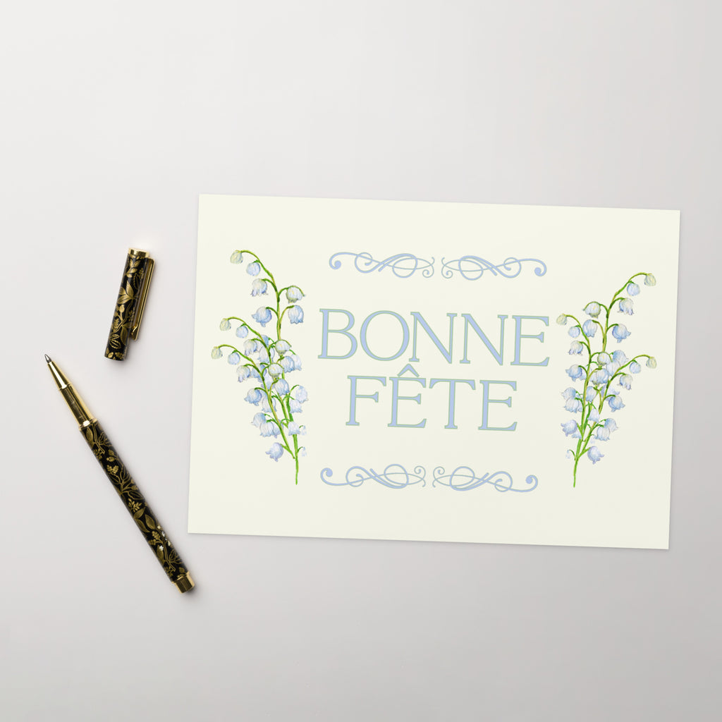 Bonne fête name day Greeting card, elegant floral design, blank inside with envelope