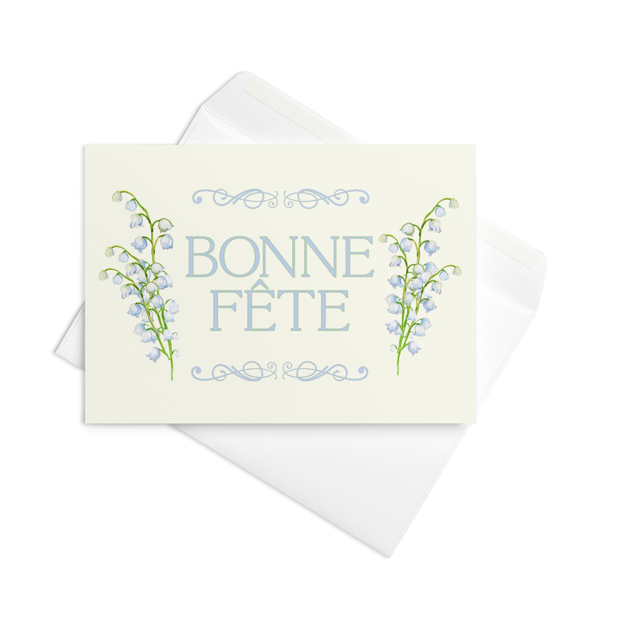 Bonne fête name day Greeting card, elegant floral design, blank inside with envelope