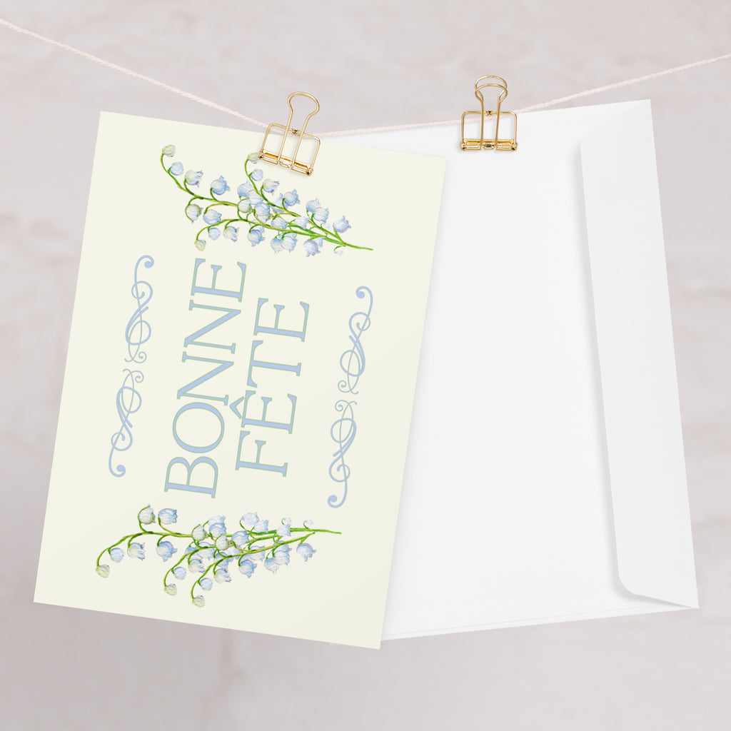 Bonne fête name day Greeting card, elegant floral design, blank inside with envelope