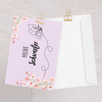 Meine Schwester German sister Greeting card, pink floral butterfly card for German family, blank with envelope