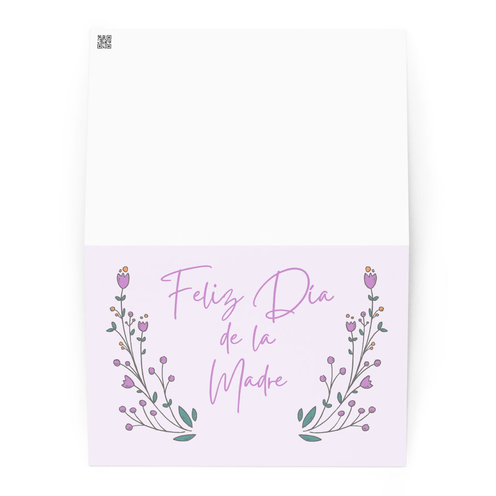 Feliz Día de la Madre Spanish Mother's day greeting card, purple with flower design, envelope included