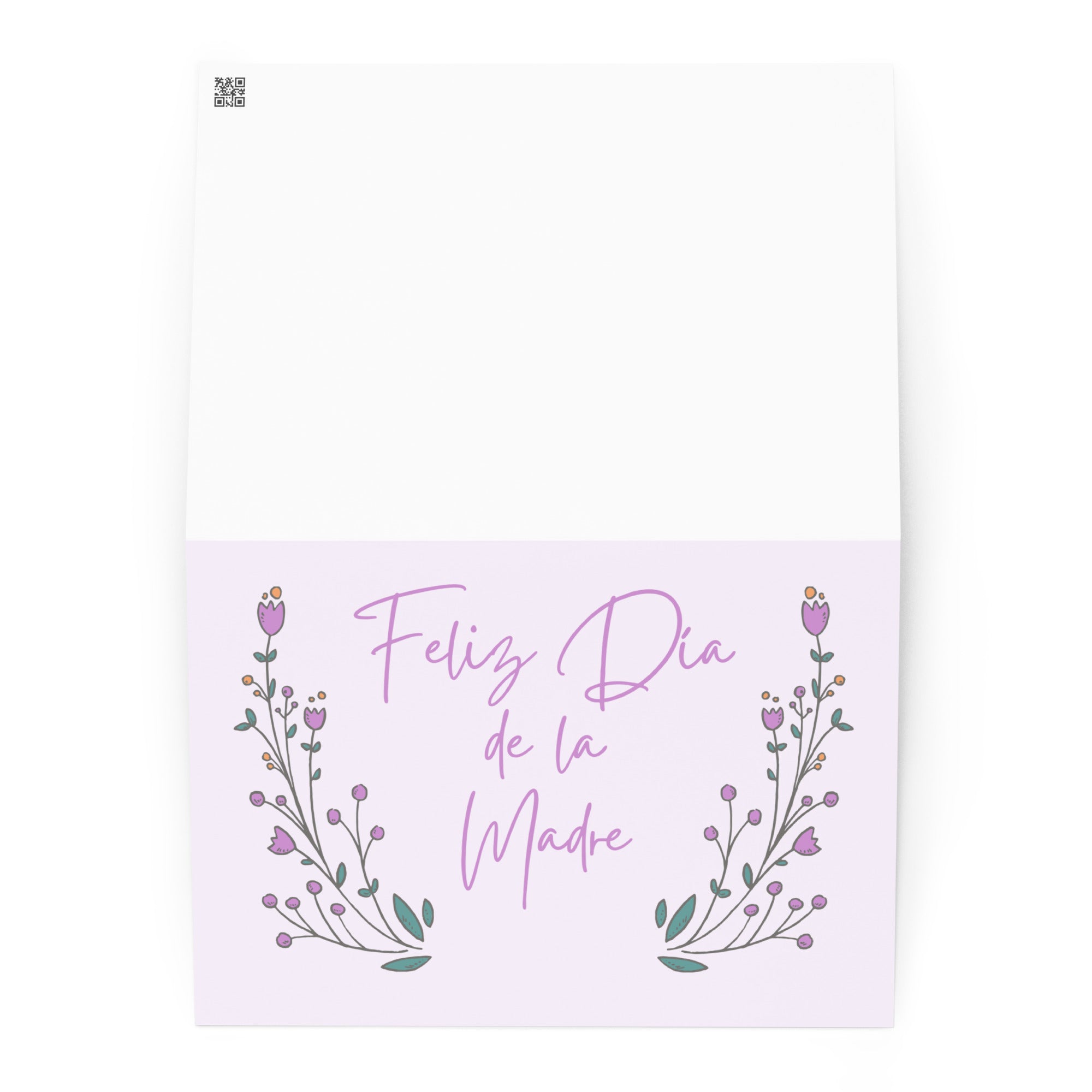 Feliz Día de la Madre Spanish Mother's day greeting card, purple with flower design, envelope included