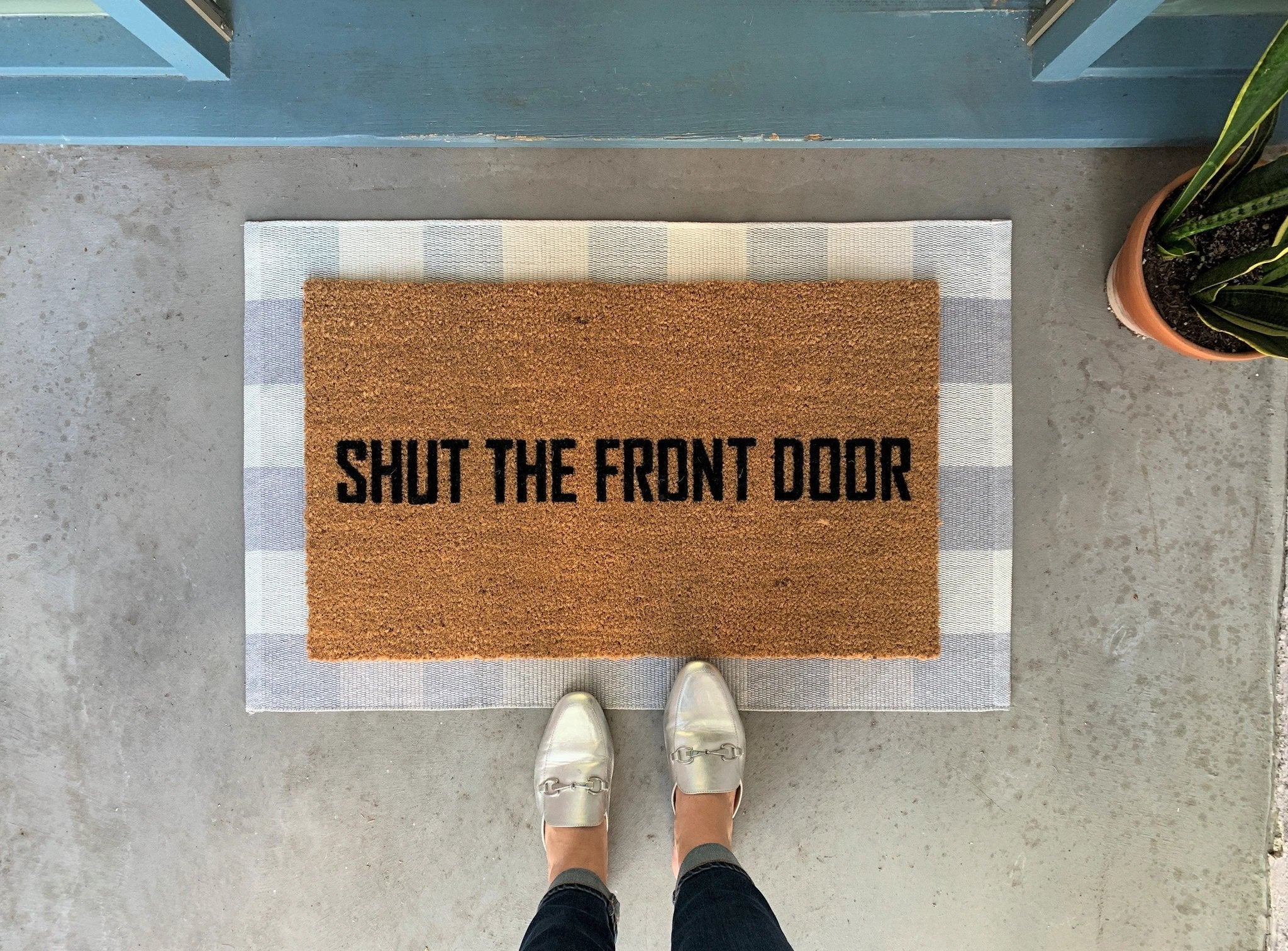 Grey and White Buffalo Check Entryway Rug by Nickel Designs Custom Doormats