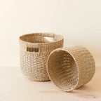 Grey + Natural Round Bottom Baskets, set of 2 - Woven Baskets | LIKHÂ by LIKHÂ