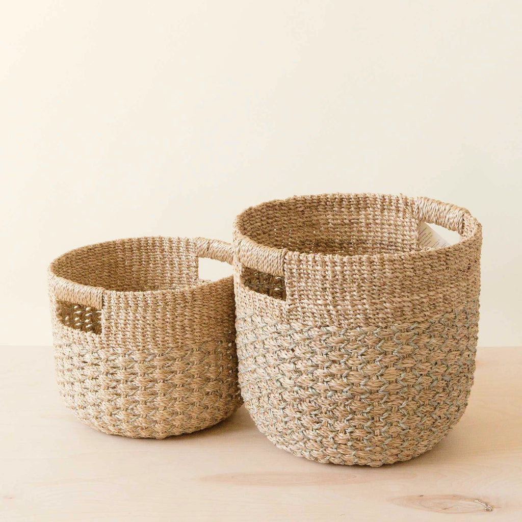 Grey + Natural Round Bottom Baskets, set of 2 - Woven Baskets | LIKHÂ by LIKHÂ