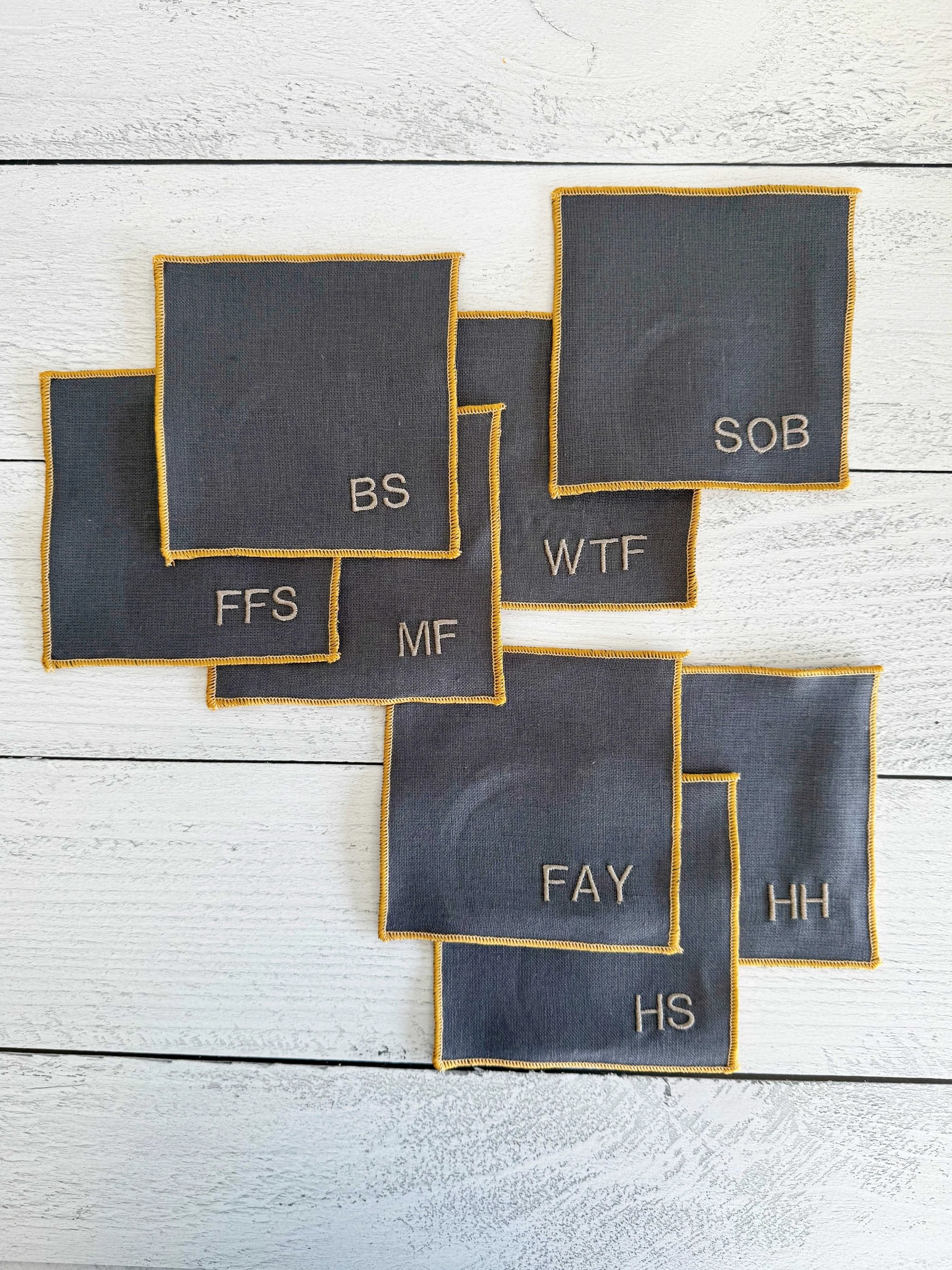 Sweary Cocktail Coasters in Grey Linen, set of eight by Dot and Army