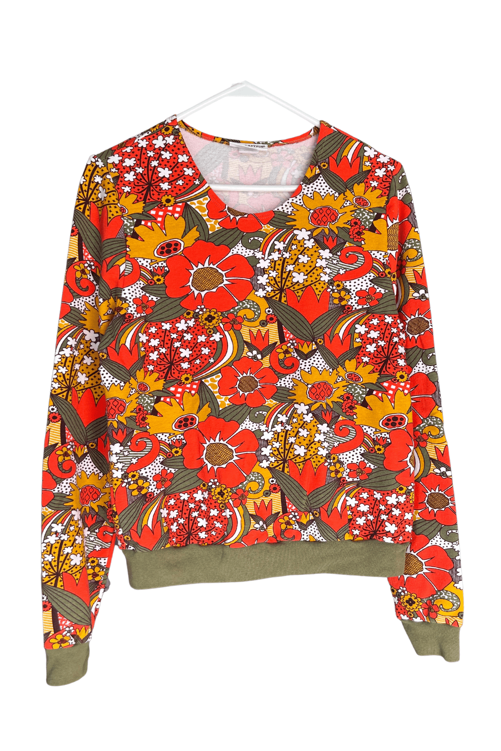 Groovy Floral Pullover in Olive & Orange Sweatshirt La Vie Bien Groovy Floral Pullover in Olive & Orange