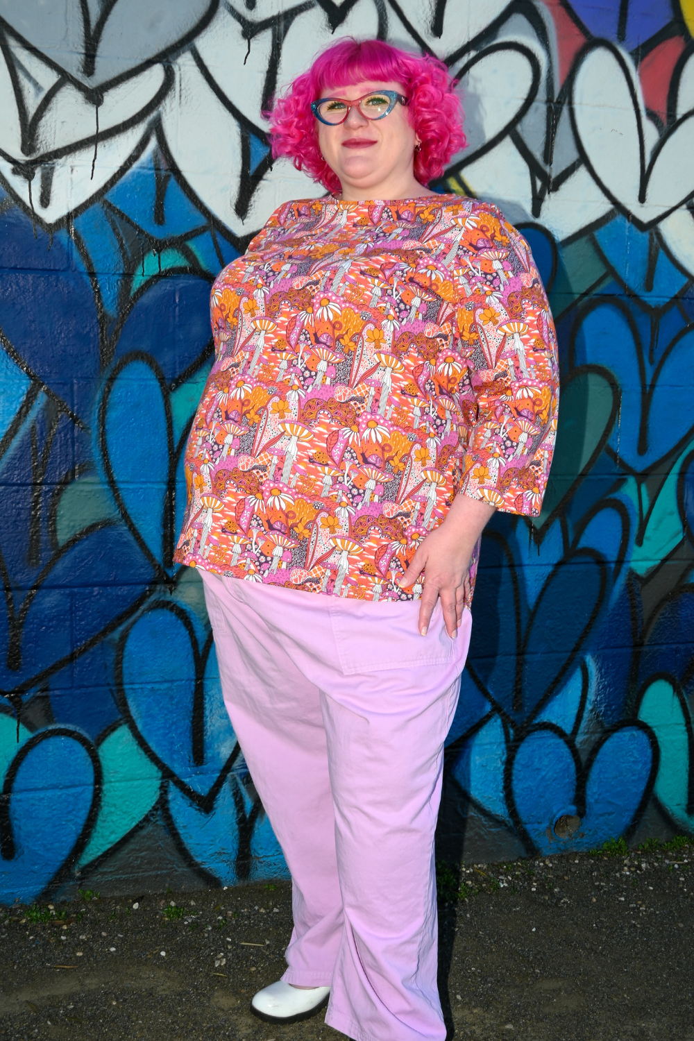 Groovy Mushroom 3/4 Sleeve Tee in Sunset Allover print tee La Vie Bien Groovy Mushroom 3/4 Sleeve Tee in Sunset