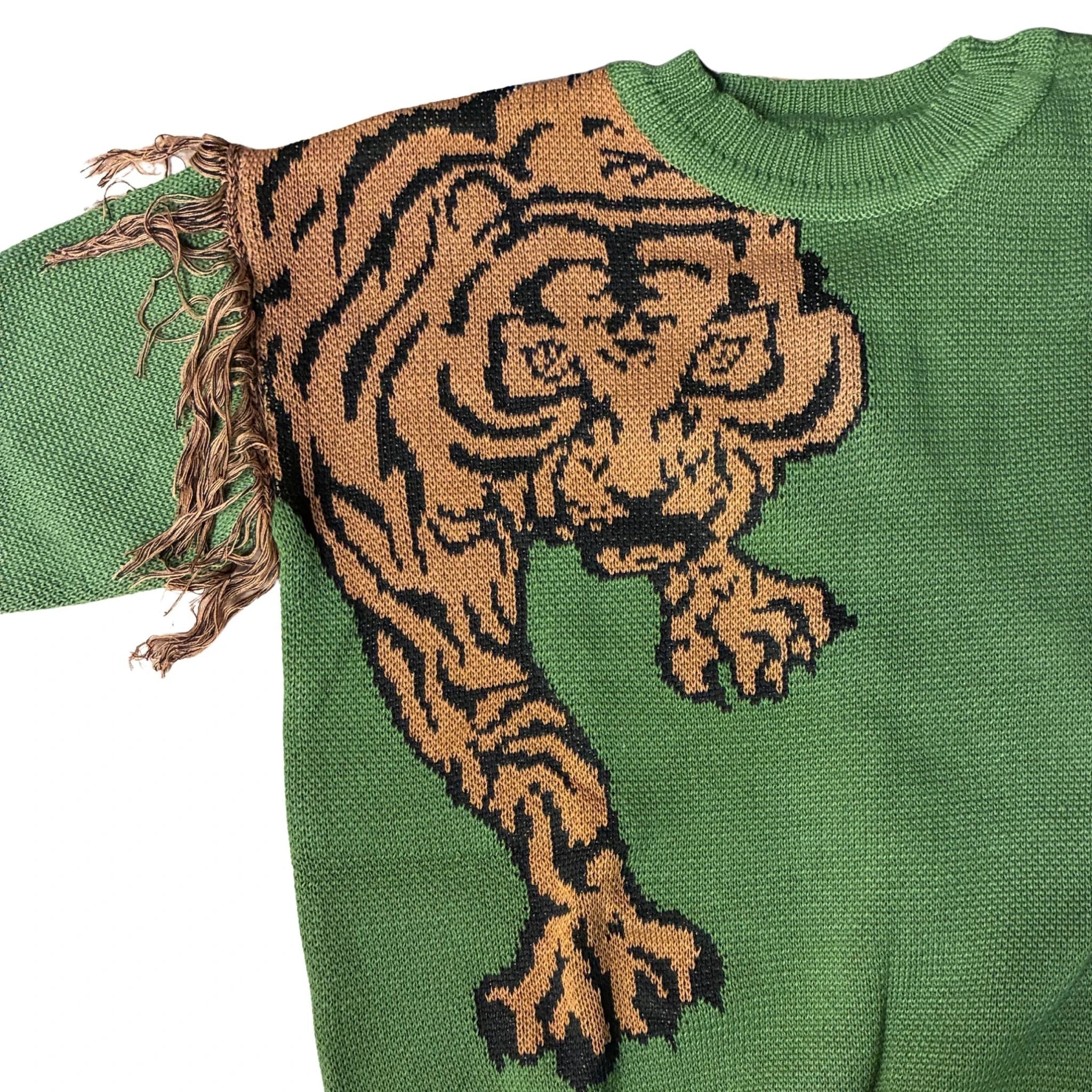 Grrr! Fringed Tiger Sweater in Green or Red [Sizes M-XL] by The Bullish Store