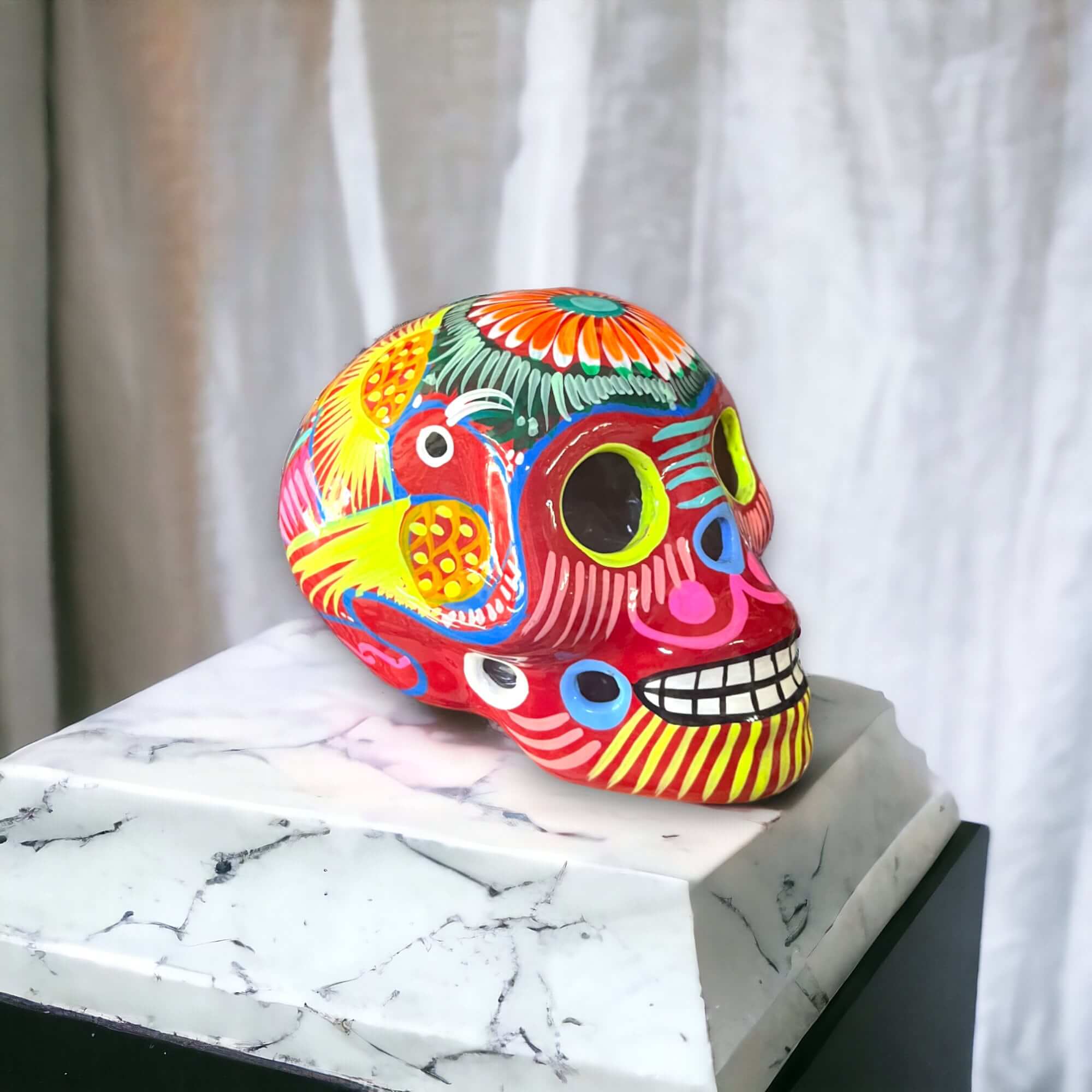 Guerrero Calavera Skull | Large Hand - Painted Day of the Dead Art Guerrero Statue La Vie Bien Guerrero Calavera Skull | Large Hand - Painted Day of the Dead Art