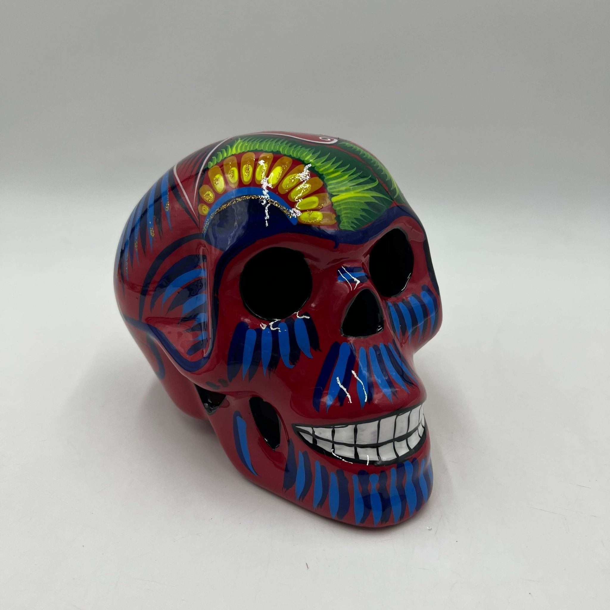 Guerrero Calavera Skull | Large Hand-Painted Day of the Dead Art Guerrero Statue La Vie Bien Guerrero Calavera Skull | Large Hand-Painted Day of the Dead Art