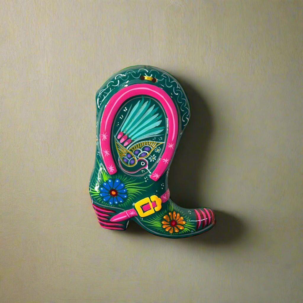 Guerrero Cowboy Boot Wall Art | Mexican Hand - Painted Pottery Decor Guerrero Statue La Vie Bien Guerrero Cowboy Boot Wall Art | Mexican Hand - Painted Pottery Decor