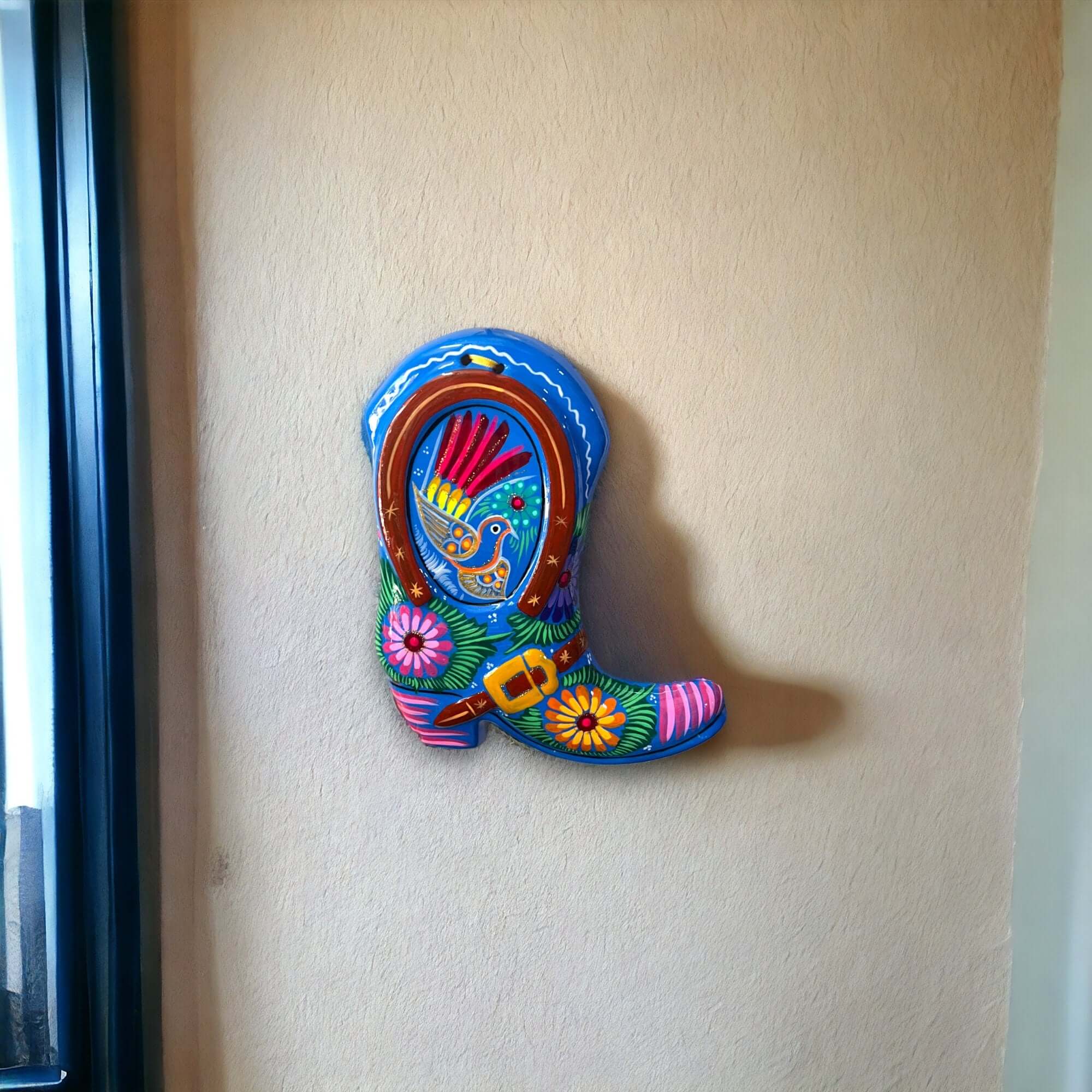 Guerrero Cowboy Boot Wall Art | Mexican Hand - Painted Pottery Decor Guerrero Statue La Vie Bien Guerrero Cowboy Boot Wall Art | Mexican Hand - Painted Pottery Decor