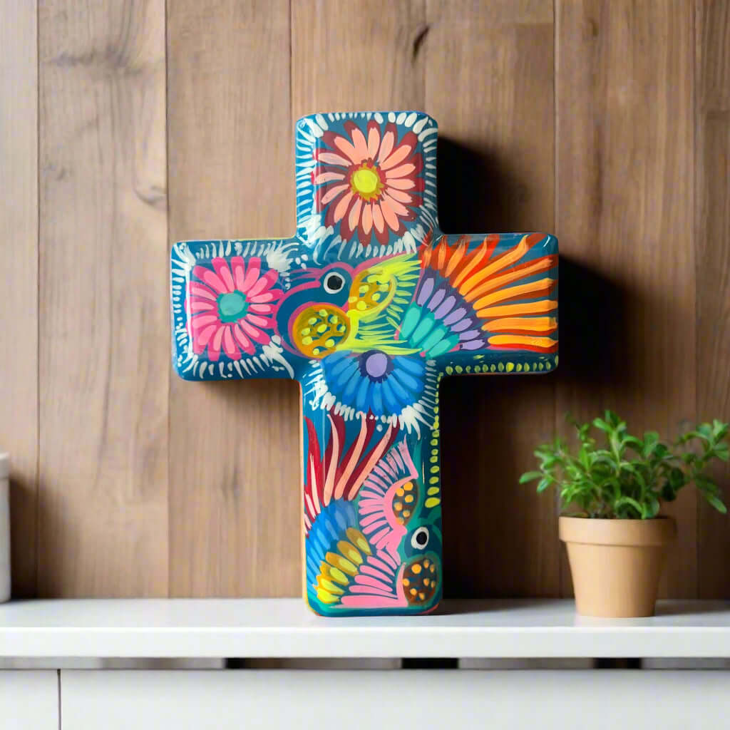 Guerrero Hand - Painted Cross Wall Art | Colorful Mexican Décor Guerrero Wall Art La Vie Bien Guerrero Hand - Painted Cross Wall Art | Colorful Mexican Décor