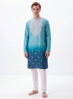 2074 - Blue silk kurta with white pajama