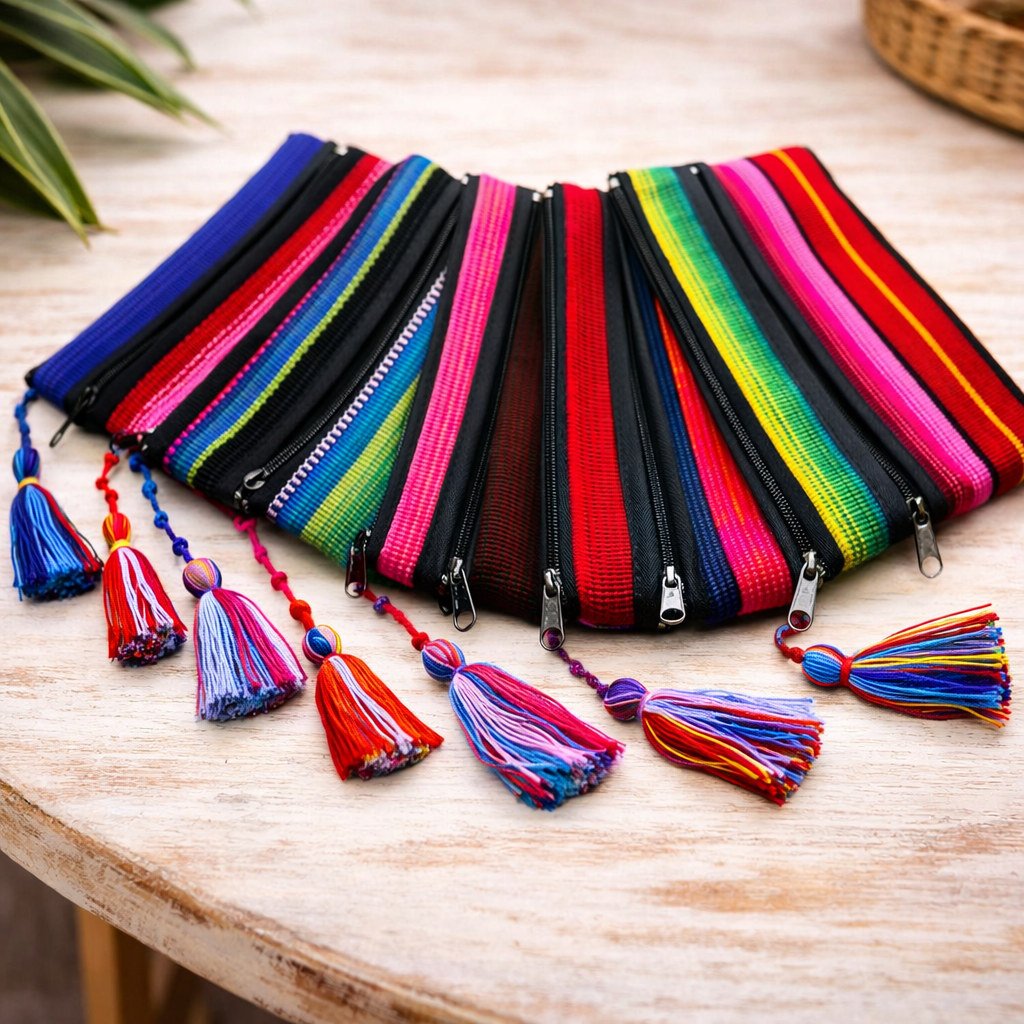 Hacienda 3 - Zipper Striped Boho Cosmetic Bag - Guatemala Bags La Vie Bien Hacienda 3 - Zipper Striped Boho Cosmetic Bag - Guatemala