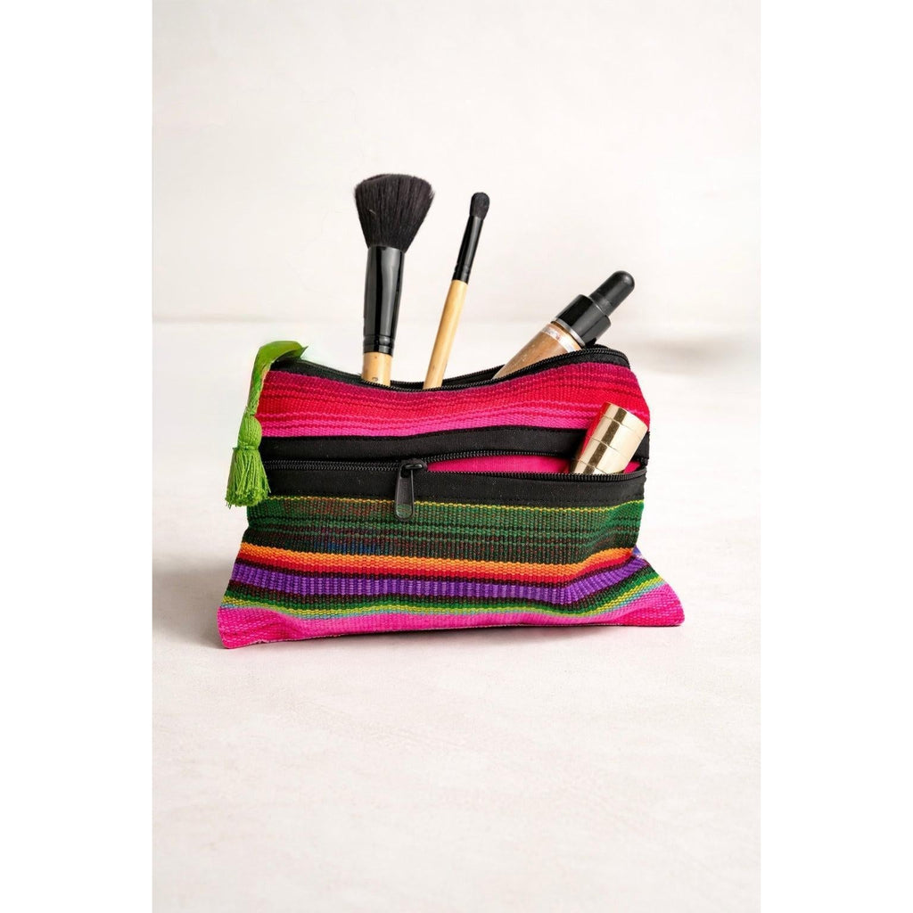 Hacienda 3 - Zipper Striped Boho Cosmetic Bag - Guatemala Bags La Vie Bien Hacienda 3 - Zipper Striped Boho Cosmetic Bag - Guatemala
