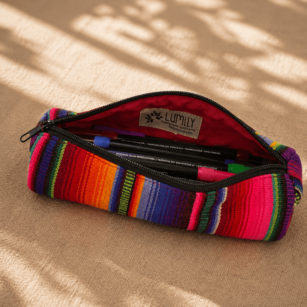 Hacienda Multicolor Sarape Pencil Case | Makeup Brush Bag - Guatemala Bags La Vie Bien Hacienda Multicolor Sarape Pencil Case | Makeup Brush Bag - Guatemala