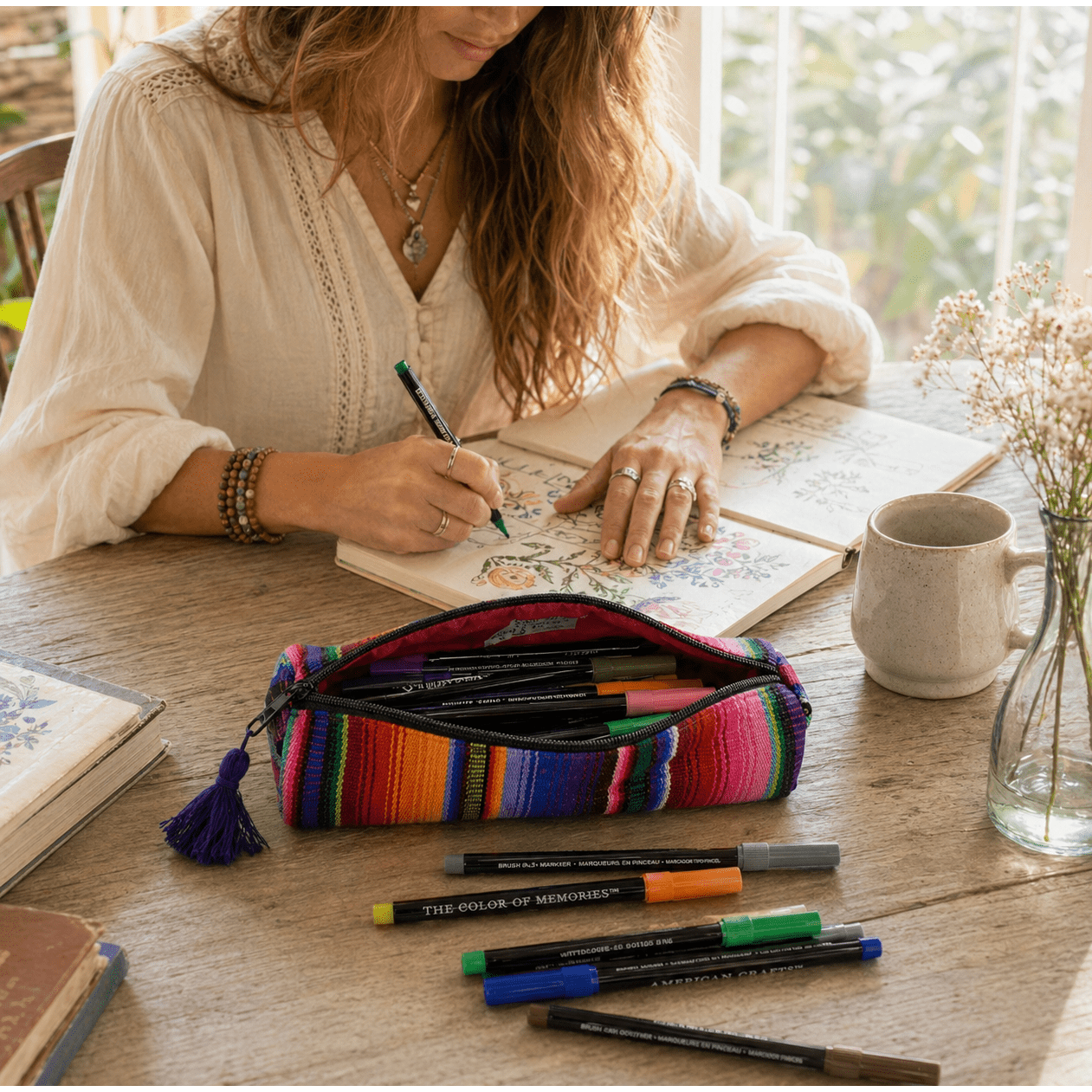 Hacienda Multicolor Sarape Pencil Case | Makeup Brush Bag - Guatemala Bags La Vie Bien Hacienda Multicolor Sarape Pencil Case | Makeup Brush Bag - Guatemala