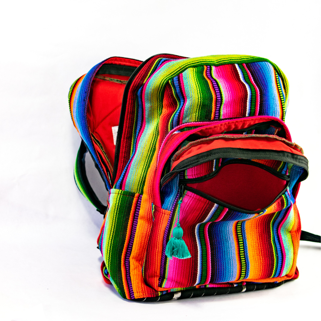 Hacienda Sarape Stripe Multicolor Backpack - Guatemala Bags La Vie Bien Hacienda Sarape Stripe Multicolor Backpack - Guatemala