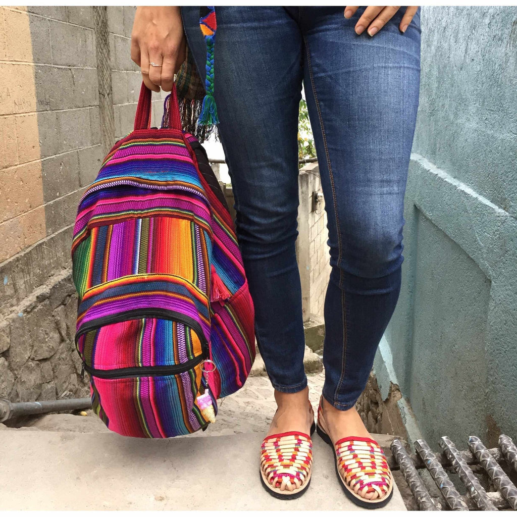 Hacienda Sarape Stripe Multicolor Backpack - Guatemala Bags La Vie Bien Hacienda Sarape Stripe Multicolor Backpack - Guatemala