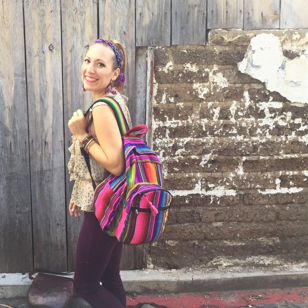 Hacienda Sarape Stripe Multicolor Backpack - Guatemala Bags La Vie Bien Hacienda Sarape Stripe Multicolor Backpack - Guatemala