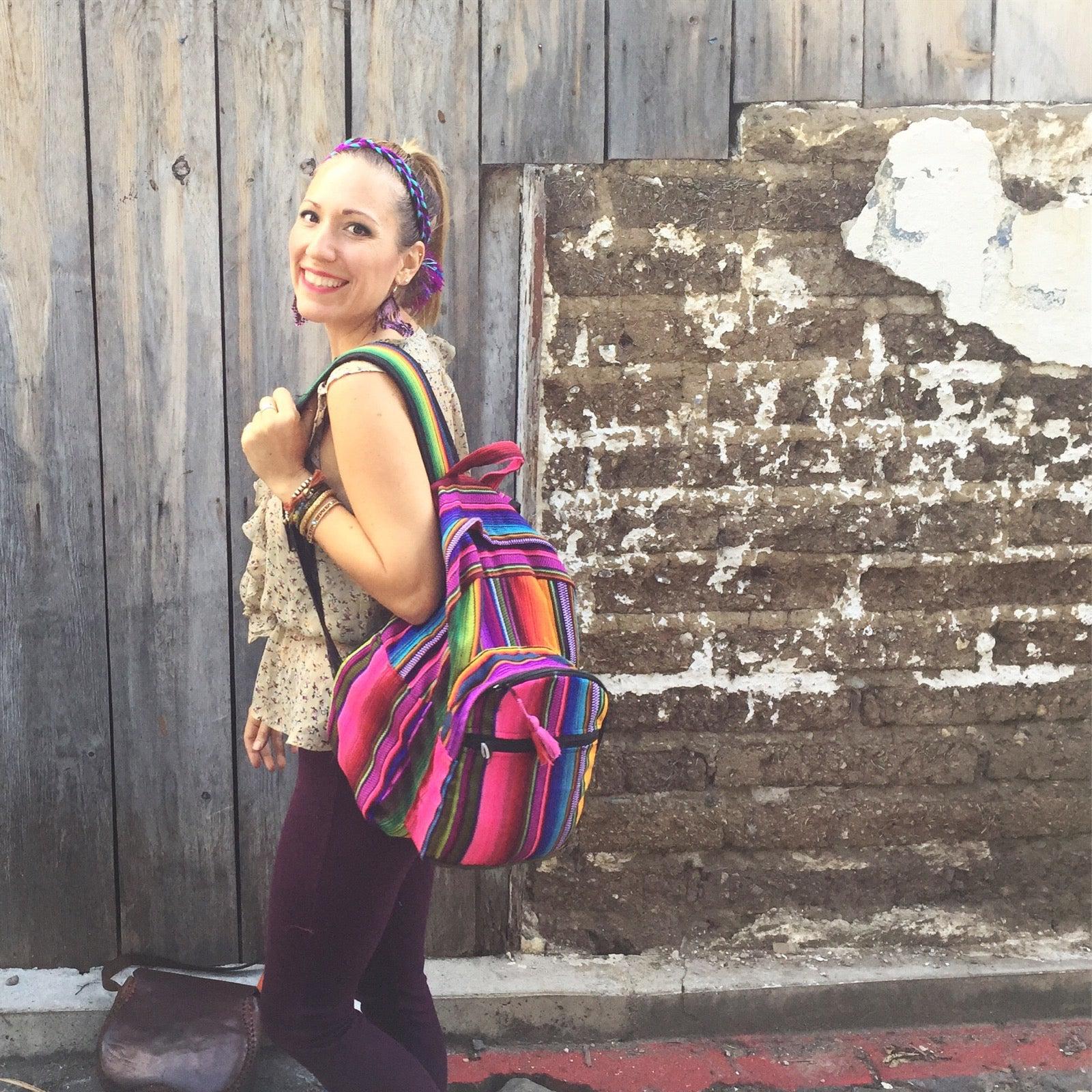 Hacienda Sarape Stripe Multicolor Backpack - Guatemala Bags La Vie Bien Hacienda Sarape Stripe Multicolor Backpack - Guatemala