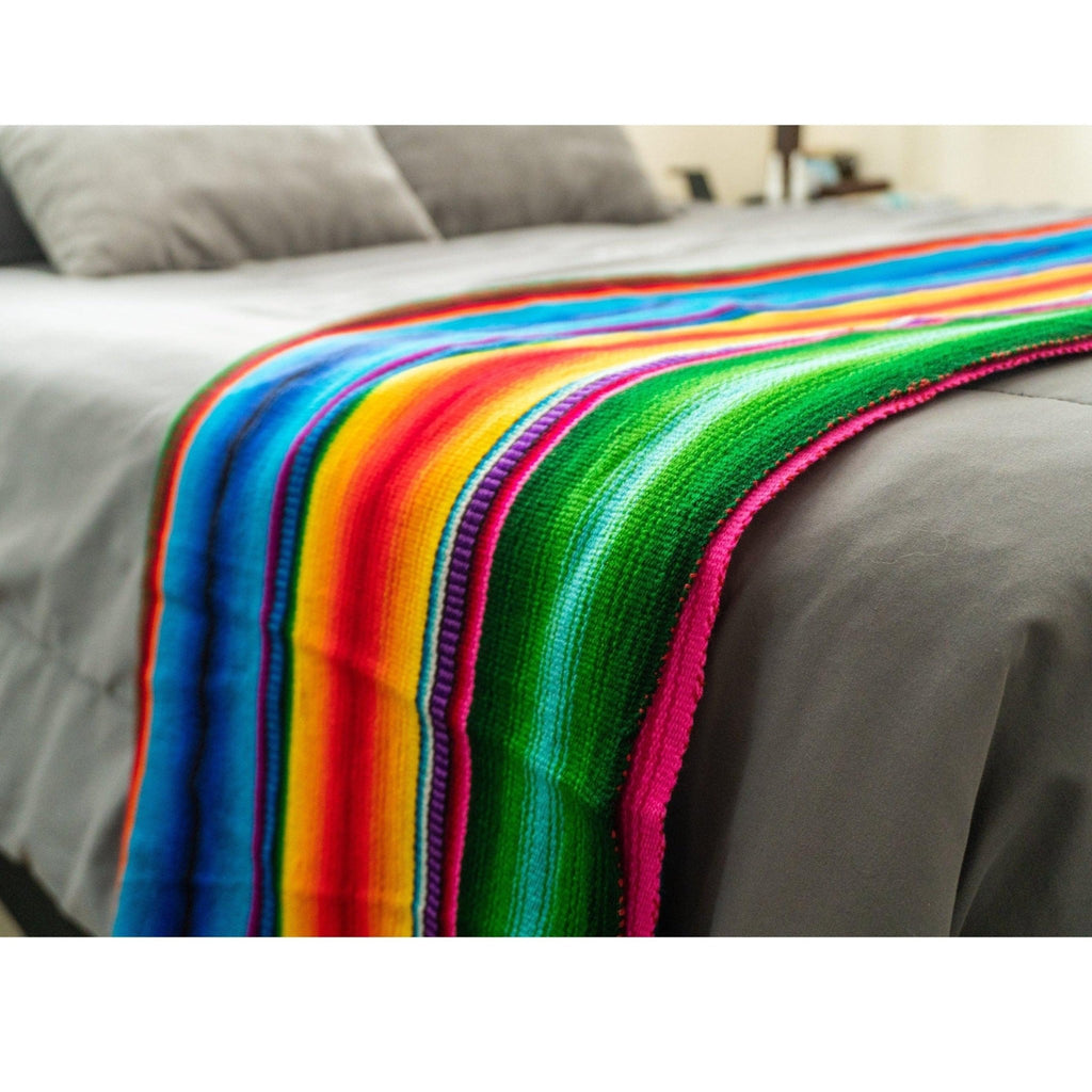 Hacienda Sarape Striped Colorful Blanket - Guatemala Decor La Vie Bien Hacienda Sarape Striped Colorful Blanket - Guatemala