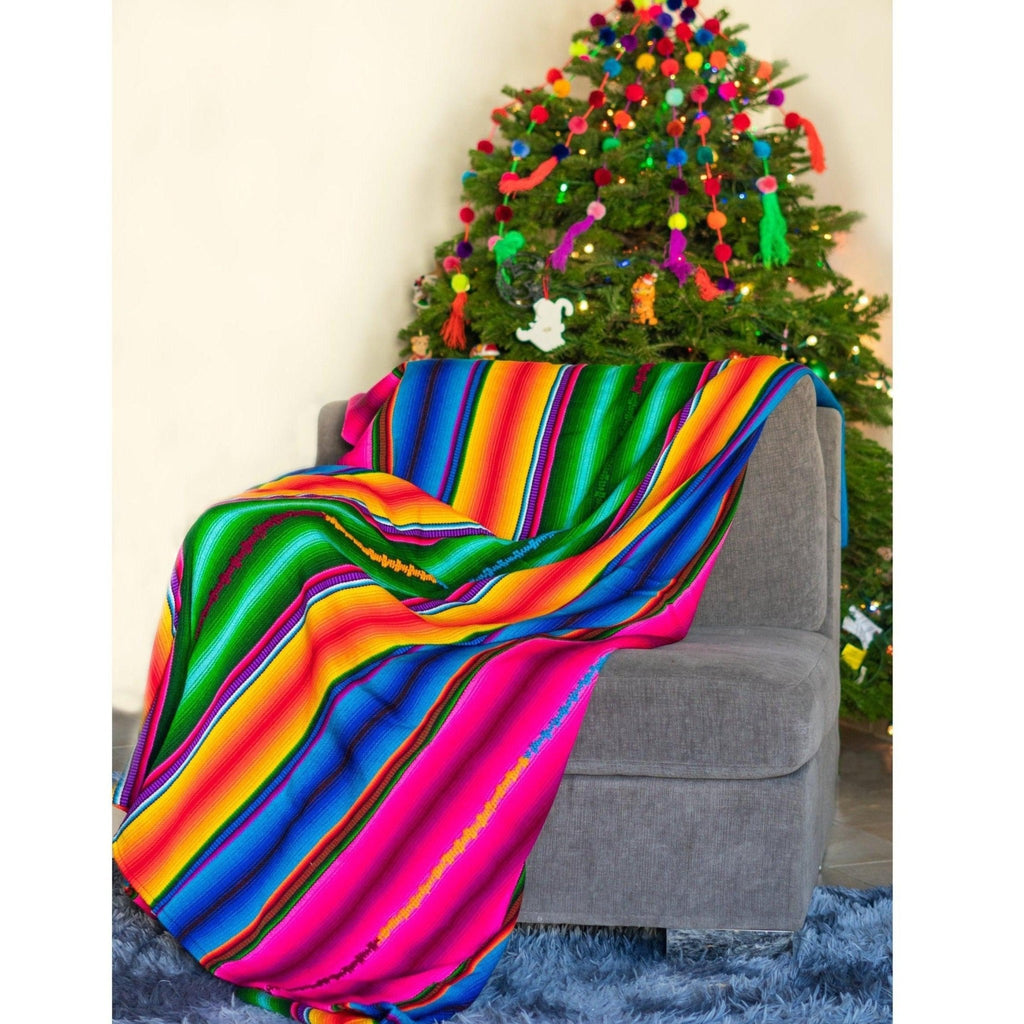 Hacienda Sarape Striped Colorful Blanket - Guatemala Decor La Vie Bien Hacienda Sarape Striped Colorful Blanket - Guatemala