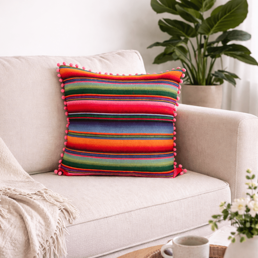 Hacienda Sarape Striped Colorful Pillow Cover Handwoven in Guatemala Decor La Vie Bien Hacienda Sarape Striped Colorful Pillow Cover Handwoven in Guatemala